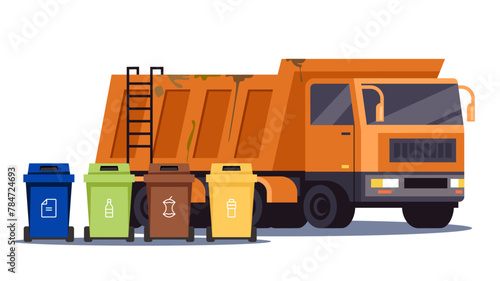 Car truck remove garbage from street concept. Vector flat graphic design illustration
