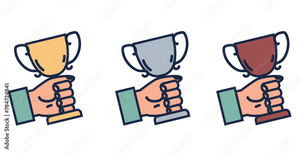 Trophy silver gold bronze winner cup on pedestal concept. Vector graphic design element illustration Trophy silver gold bronze winner cup on pedestal concept. Vector graphic design element illustration