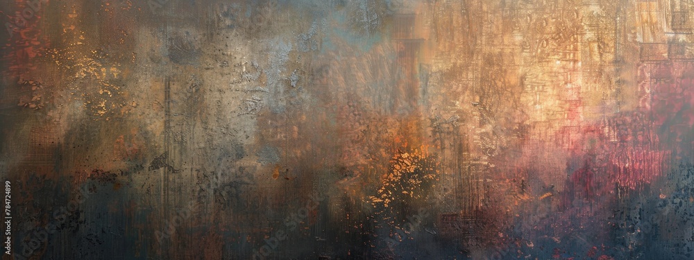 Rustic Textured Abstract Art with Gold Leaf
