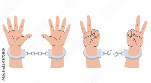 Prison handcuffed hand handcuff punishment isolated set. Vector design graphic illustration