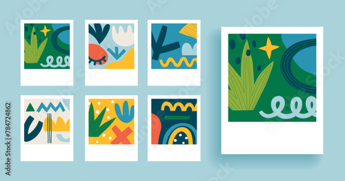 Abstract design poster set, trendy graphic cards with geometric elements, hand drawn collection. © avian