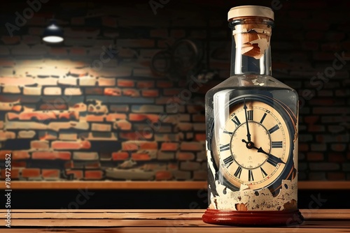 Antique Clock in a Bottle, A shipinabottle type vignette, but with an ornate antique clock inside, isolated photo