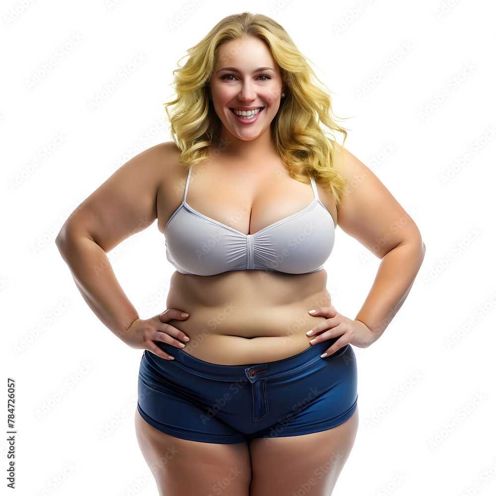 Woman in a slightly overweight bikini, showing all her happiness in her natural beauty. Woman in a slightly overweight bikini, showing all her happiness in her natural beauty.