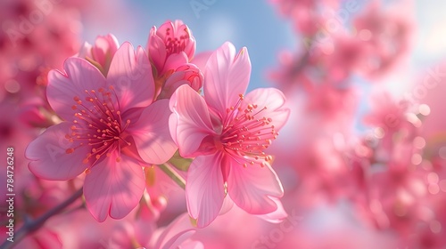 Delicate Early Spring Cherry Blossom in Soft Pink and Blue Hues with Vibrant Textures and Colors