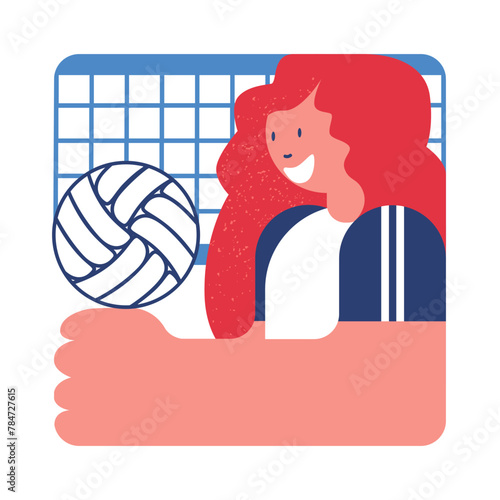 Volleyball player with ball. Sport team game. Sketch vector illustration