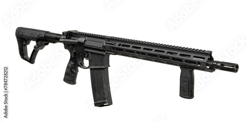 A modern automatic carbine without sights and with an additional handle. Isolate on a white back