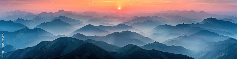 Sunset Over Mountain Range