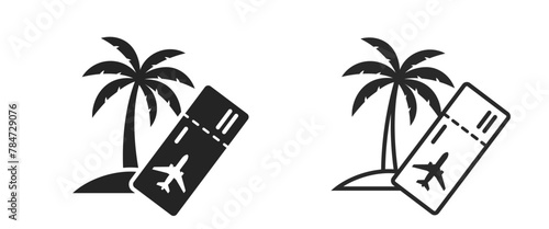 exotic travel flat and line icons. palm tree and flight ticket. vacation and tropic symbols. isolated vector images for tourism design