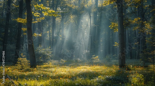 Sun Shines Through Trees in Forest