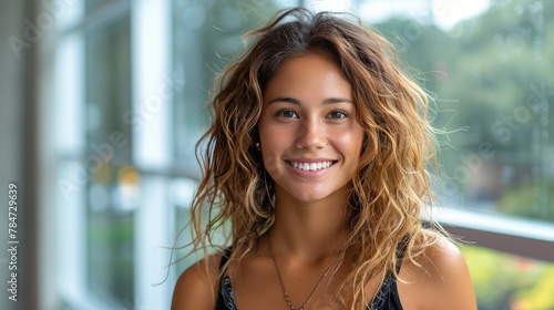 Woman With Long Hair Smiling at Camera