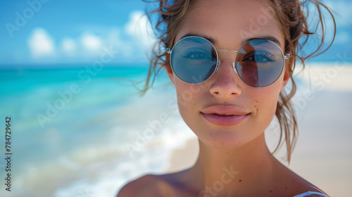 Woman Wearing Sunglasses Standing on Beach