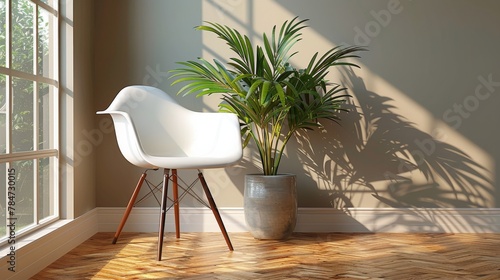 White Chair Next to Potted Plant