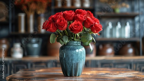 Vase Filled With Red Roses on Top of Table