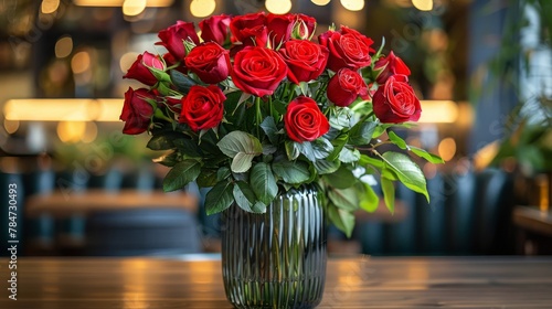 Vase Filled With Red Roses on Top of Table