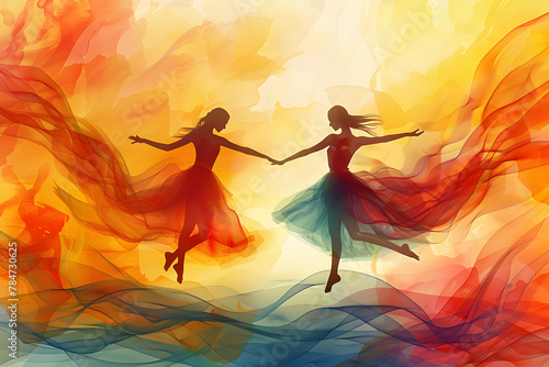 Vibrant and colorful poster celebrating International Dance Day, featuring traditional and modern dance styles in a lively and energetic atmosphere. photo