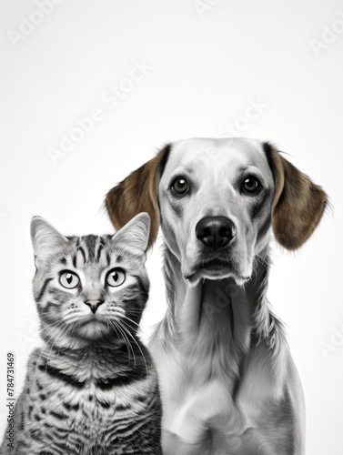 A dog and a cat sitting peacefully side by side