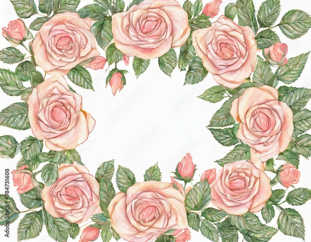 Naklejka premium Pastel pink roses frame. Beautiful flower arrangement for your design