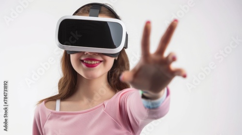 A woman wearing a virtual reality headset