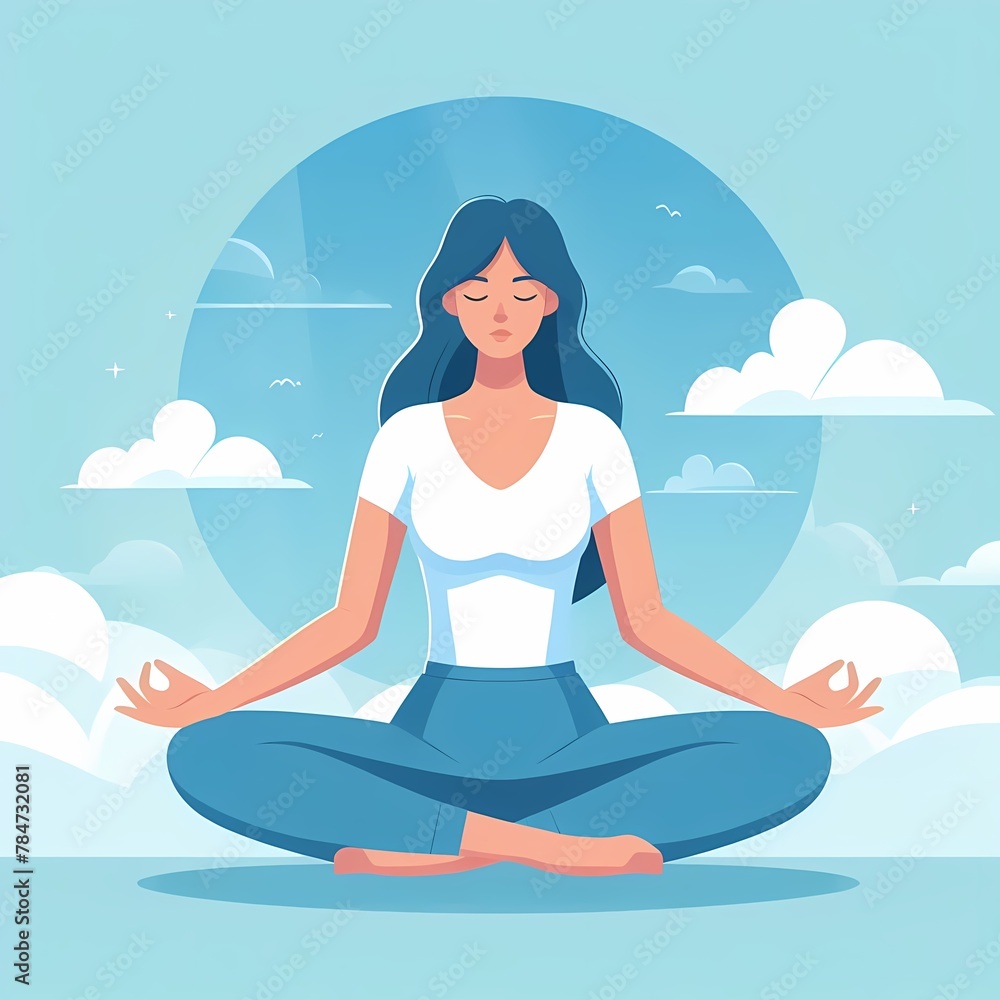 illustration of a Calm woman doing yoga lotus position