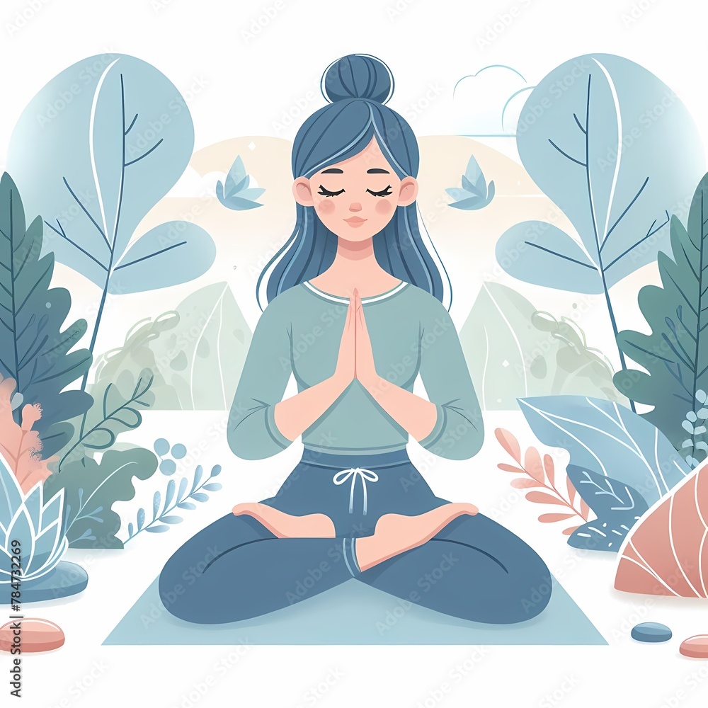 illustration of a Calm woman doing yoga lotus position