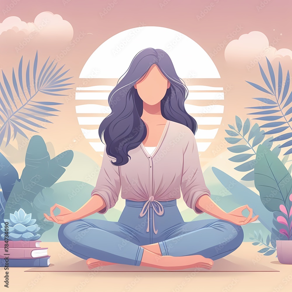 illustration of a Calm woman doing yoga lotus position