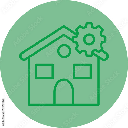 Home Green Line Circle Icon