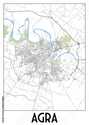 Poster map art of Agra, Uttar Pradesh, India