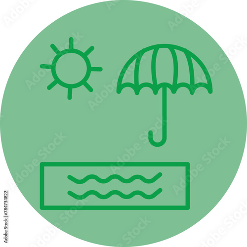 Beach Green Line Circle Icon