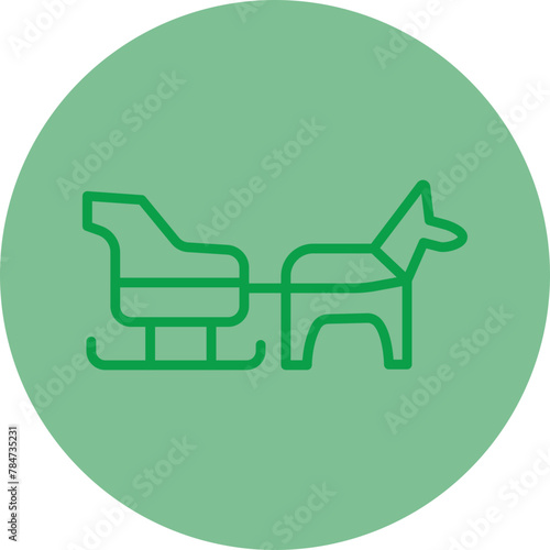 Dog sled Green Line Circle Icon