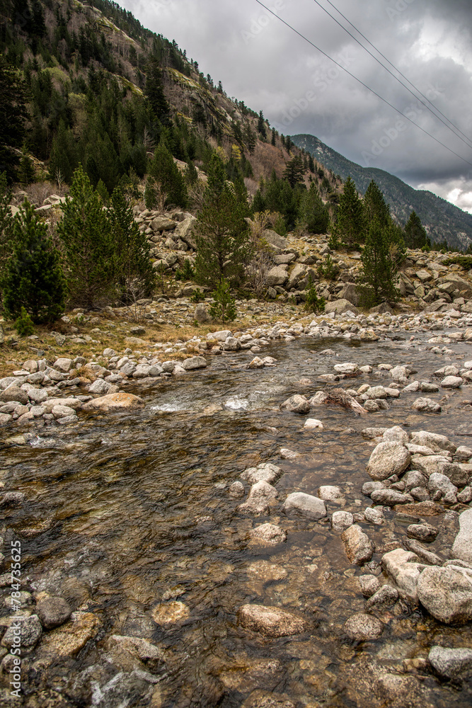 Torrent pyrénéen dans le parc national d'Aïguestortes à Caldes de Boí, Catalogne, Espagne Torrent pyrénéen dans le parc national d'Aïguestortes à Caldes de Boí, Catalogne, Espagne