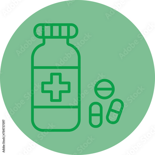 Pills Bottle Green Line Circle Icon