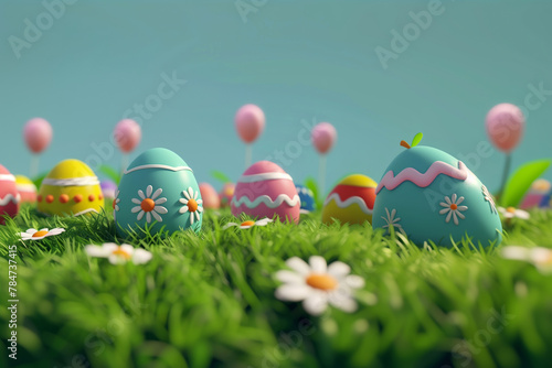 Beautiful Easter background with colorful Easter eggs. 3d animation .