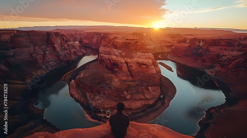  gorgeous Horeshoe bend in Page Arizona at Sunrise with beautiful orange cloudscape  photo