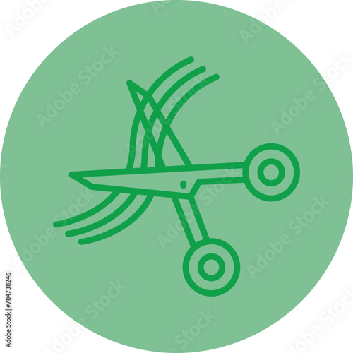 Hair Cuting Green Line Circle Icon