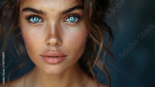 Close up portrait of a woman with blue eyes photo