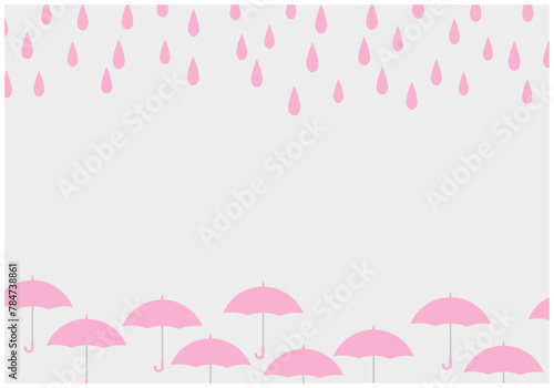 梅雨の雨が降る傘パターン背景7桜色