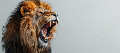 Ferocious lion roaring close up photo