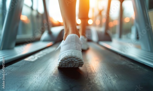 Person walking on treadmill close-up