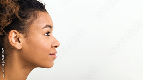 Woman profile portrait with perfect fresh clean skin