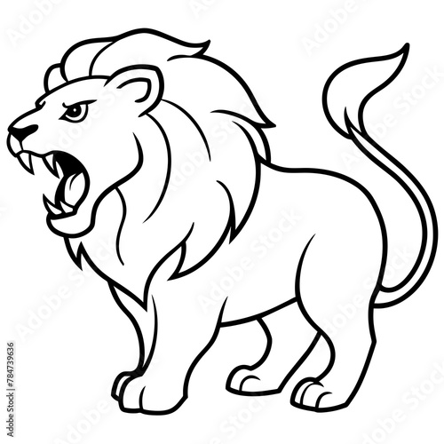 angry lion roaring simple line art icon, Children coloring book page vector illustration