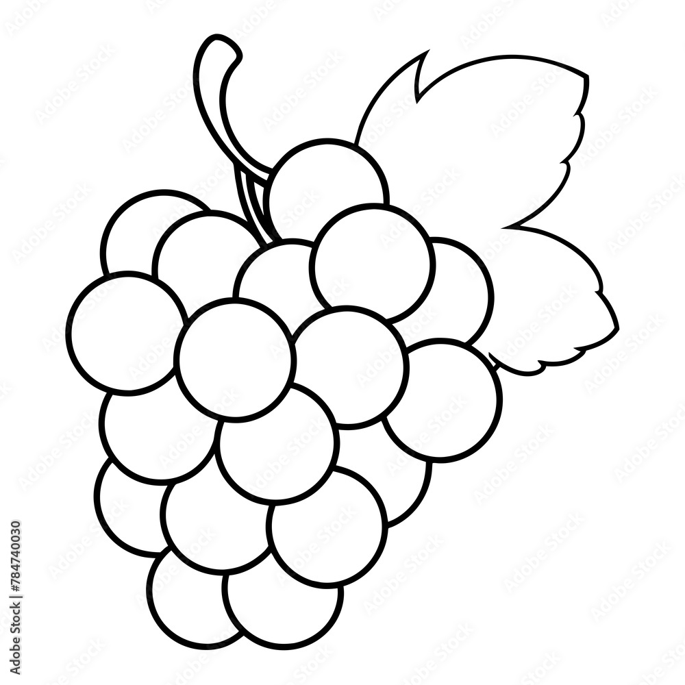 bunch of grapes, line art coloring book page for kids vector art illustration bunch of grapes, line art coloring book page for kids vector art illustration