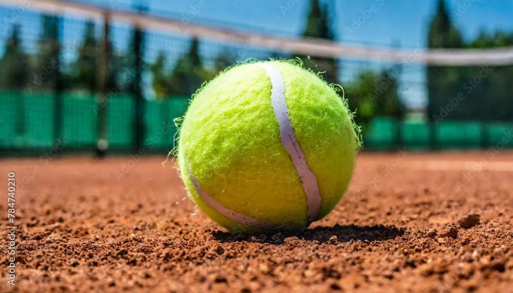 Photograph of a tennis ball bouncing on clay tennis court