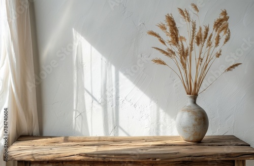 White Vase on Wooden Table