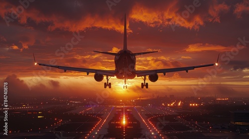 Airplane Flying Over Clouds at Sunset