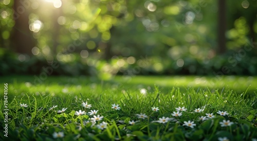 Field of Grass With White Flowers