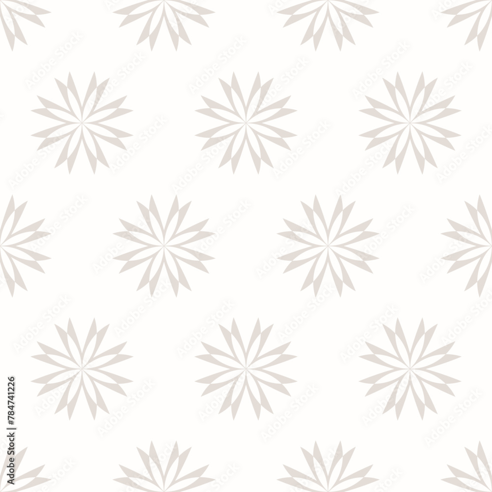Simple beige and white abstract floral seamless pattern. Subtle vector texture with geometric flower silhouettes. Elegant minimal background. Repeated geo design for decor, fabric, textile, carpet