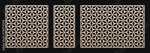 Decorative stencils for laser cut. Vector panels with abstract geometric pattern, mesh, lattice, floral grid, stars. Arabian style ornaments. Template for cnc cutting. Aspect ratio 1:1, 1:2, 3:2 photo