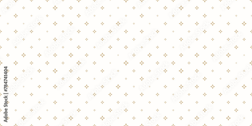 Fototapeta premium Golden vector seamless pattern with small diamonds, stars, tiny sparkles. Abstract gold and white geometric texture. Simple minimal wide repeat background. Luxury design for decor, wallpaper, print