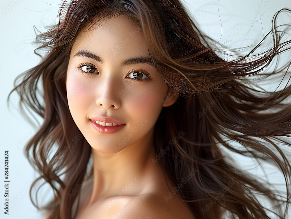 Radiant Beauty with Flowing Hair Portrait