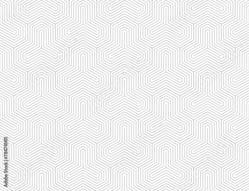 Modern minimalist vector geometric seamless pattern with thin lines, hexagons, quirky stripes. Subtle gray and white abstract background. Simple trendy linear texture. Repeatable minimal geo design © Olgastocker